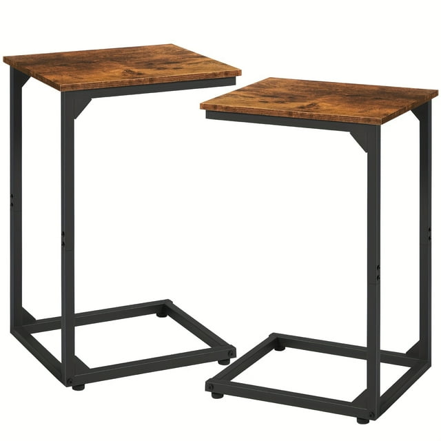 1/2pcs C-Shaped End Table, Sofa Small Side Table ( with Charging Station Or Not), Sofa Table with Metal Frame for Living Room, Bedroom, Bedside