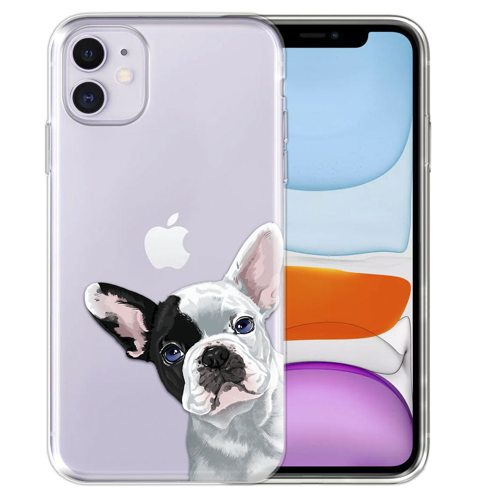 Clear Hard Protective Case Cover for iPhone XR French Bulldog Puppy Dog Black Slim Shock Absorbing TPU Bumper FINCIBO Case Compatible with Apple iPhone XR 6.1 inch 