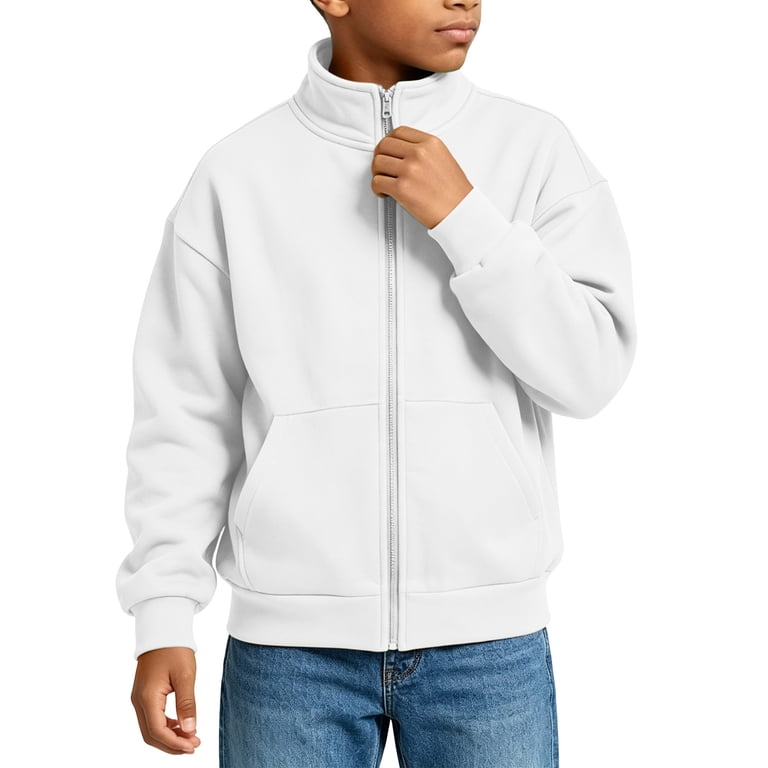 hlysgo Boys Warm Jacket Full Zip Stand Collar Loose Fit Sweatshirts ...
