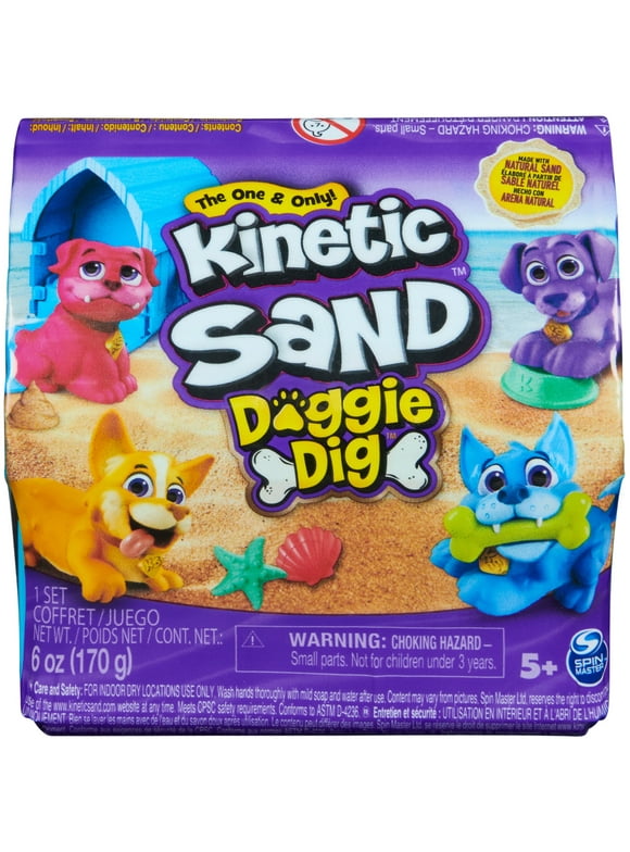 Kinetic Sand, Doggie Dig with Surprise Multipurpose Dog Tool, 6oz Beach Sand