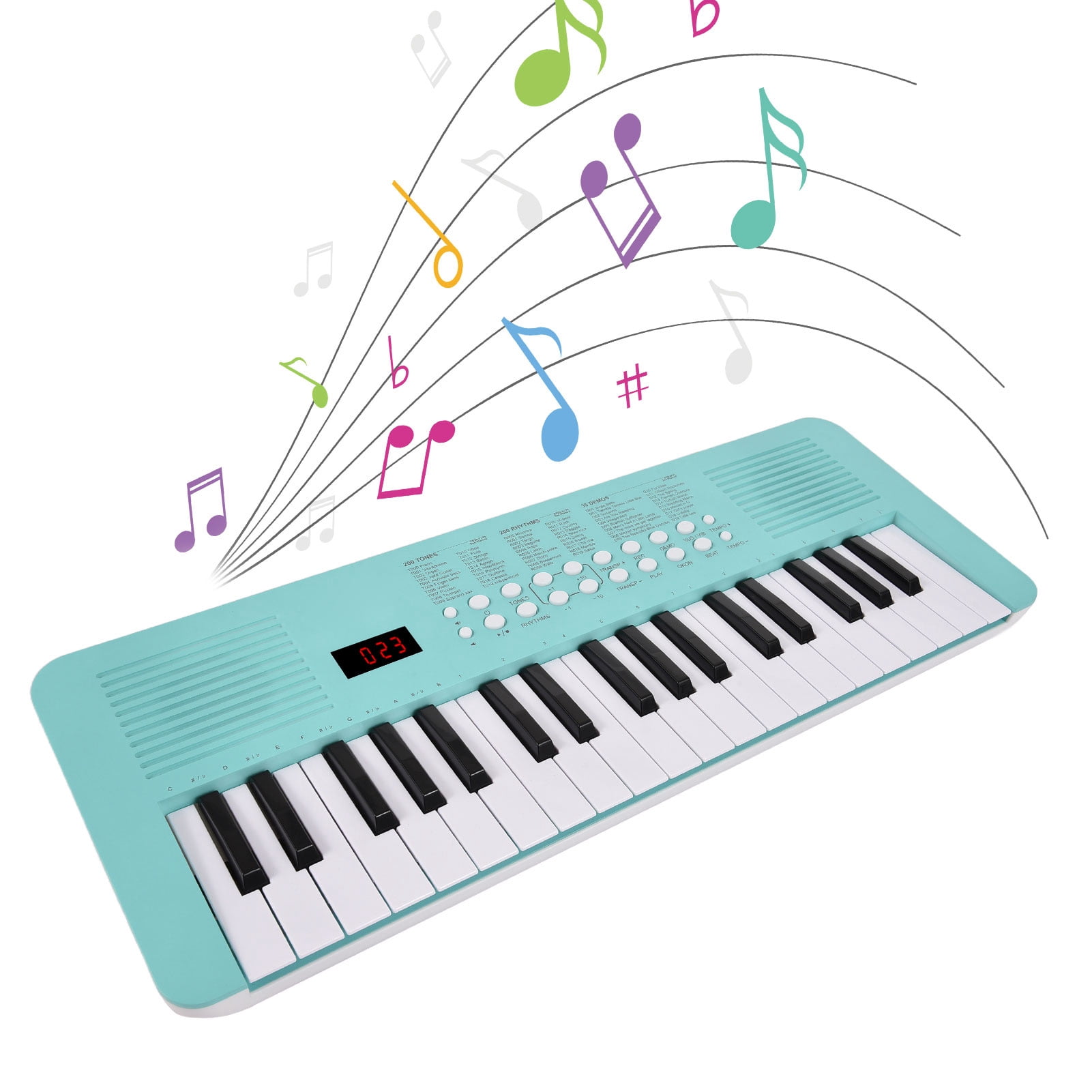 LAZIOEGR 37 Key Electronic Keyboard Digital Piano with Microphone, 200 Tones 200 Rhythms 35 Demos, Portable Musical Instrument Gift, Blue