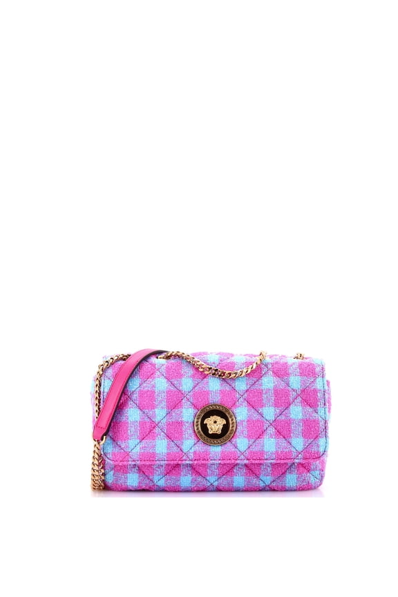 Pre-Owned Medusa Icon Chain Flap Bag Quilted Tweed Mini By Rebag