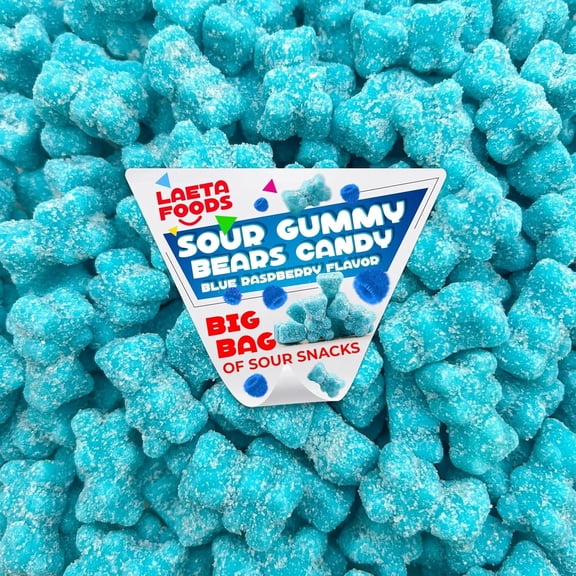 Sour Gummy Bears Candy (1 Pound Bag) Blue Raspberry Flavor, Sugar-Coated Teddies