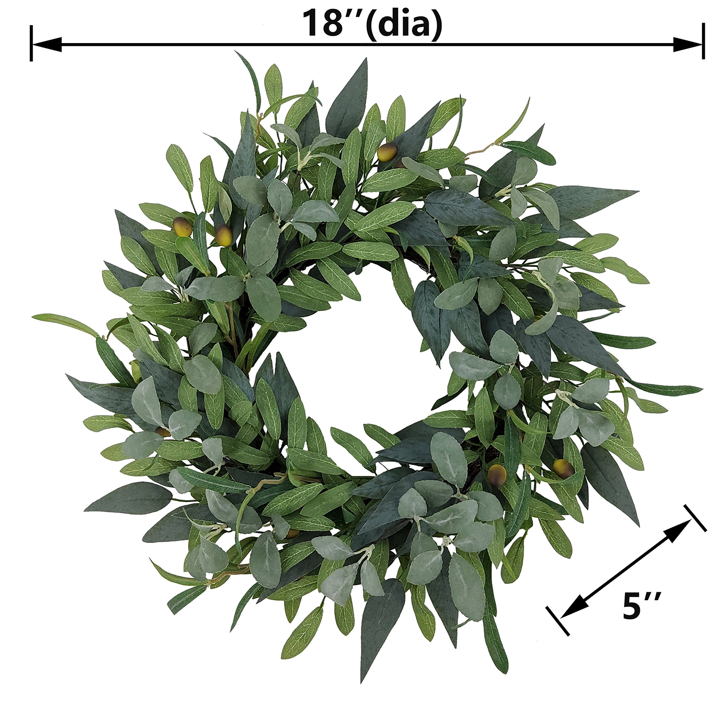 (2 pack) Better Homes & Gardens 18" Artificial Olive Stems Wreath, Polyester.