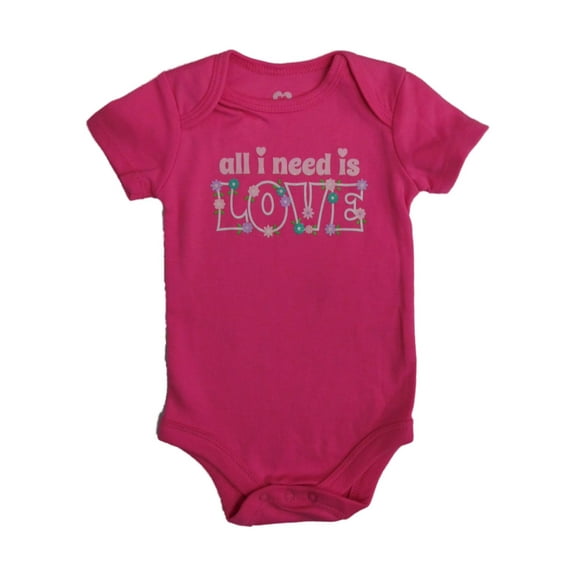 Infant Girls Pink All I Need Is Love Valentines Day Bodysuit Heart Creeper 6-9m