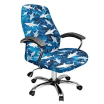 Renewold Shark Bubble Blue Office Chair Cover for Armrest Chairs Stretch Dog Puppy Footprint Desk Computer Chair Slipcover Removable Non-slip High Back Chair Cover, S