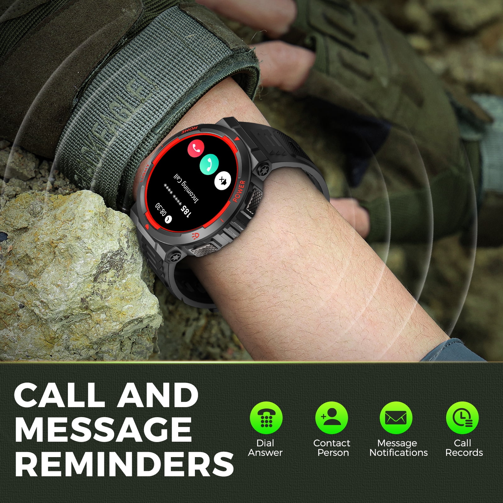 Cyberdyer Sports Smart Watch for Men(Answer/Dial Calls) with Flashlight, 3ATM Waterproof 1.53'' Screen Big Battery Rugged Smartwatch, 100+ Sport Modes Fitness Tracker for iPhone Android