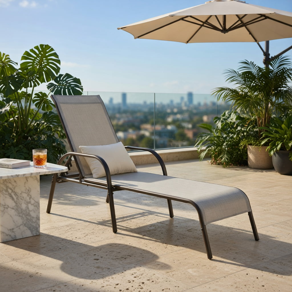 Hommoo Adjustable Folding Patio Chaise Lounge Chair, 5-Position Reclining Backrest, Weather-Resistant Fabric & Powder-Coated Steel Frame, Gray
