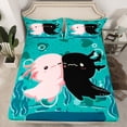 thumbnail image 3 of jejeloiu Cartoon Animal Axolotl Full Size Sheets,Pink Black Green Bed Sheets,Kawaii Salamander Sheet Sets,For Teens,Microfiber Bedroom Decor,4-Piece, 3 of 7