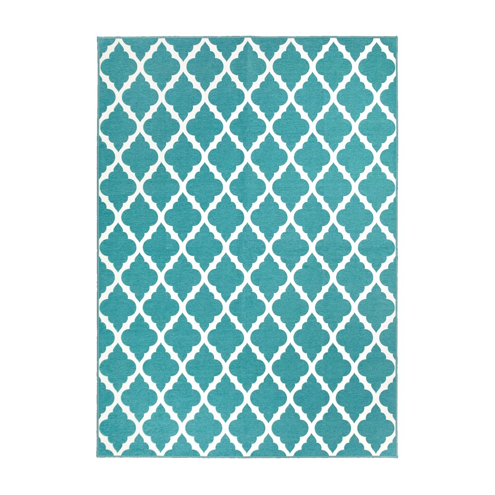My Magic Carpet Machine Washable Area Rug Moroccan Trellis Teal 5X7