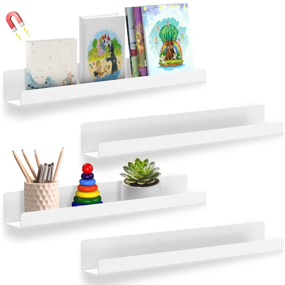 4 Pack Magnetic Book Shelf for Whiteboard 16.93 Inch Reusable Acrylic Magnetic Shelf Holds 8.8 lbs for Classroom Kitchen Kids'Room