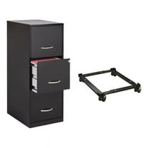 Bowery Hill 2 Set of 3 Drawer Letter File Cabinet and Mobile File Caddy in Black