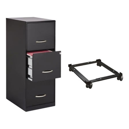 Bowery Hill 2 Set of 3 Drawer Letter File Cabinet and Mobile File Caddy in Black