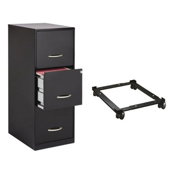 Bowery Hill 2 Set of 3 Drawer Letter File Cabinet and Mobile File Caddy in Black