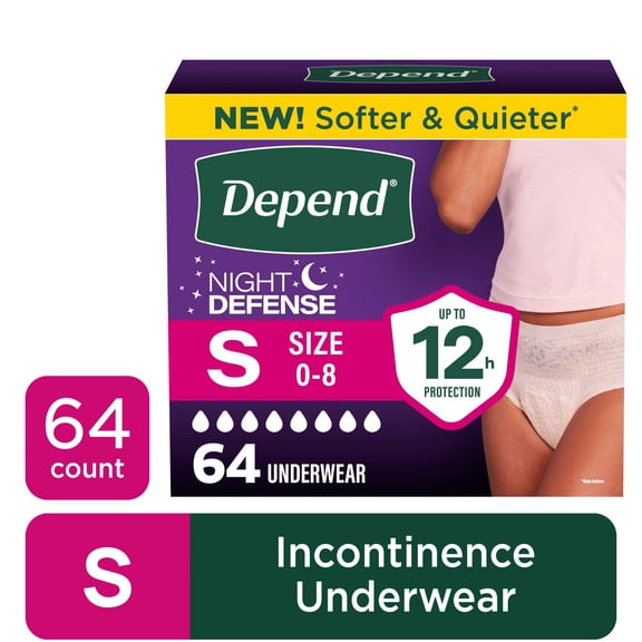 Depend Night Defense Incontinence Underwear for Women, Adult Diapers, S, 64 Count