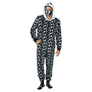 Holiday Matching Couples Costume Pajama Onesie With Socks and Mask, Ghost, Devil, and Skeleton, Black Ghost (Men), Size: S