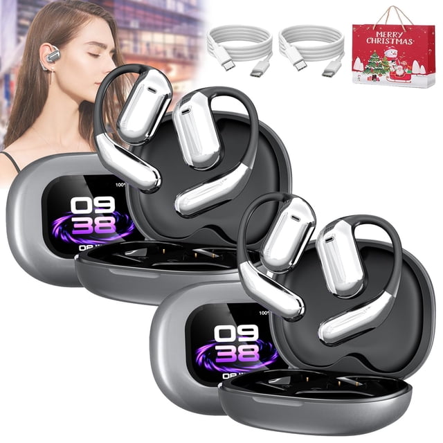 Circularcite Earbuds, Circularcite Bluetooth Earbuds, Circularite Earbuds, Circularite Ear Buds Touch Screen, 2025 New True Powerful Bluetooth 5.4 Open Ear Earbuds, Ipx5 Waterproof (Gray-2 Sets)