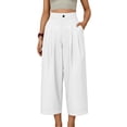 thumbnail image 4 of GigrtiJin Pleated Capris Pants for Womens Cotton Linen High Waisted Capris Loose Casual Straight Leg Capris Pants with Pockets, 4 of 8