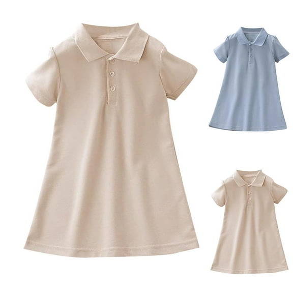 Milgrthf Girl's Tennis Dress Lapel Short Sleeve Button Breathable Sport Summer Mini Dress 3-15 Years Beige