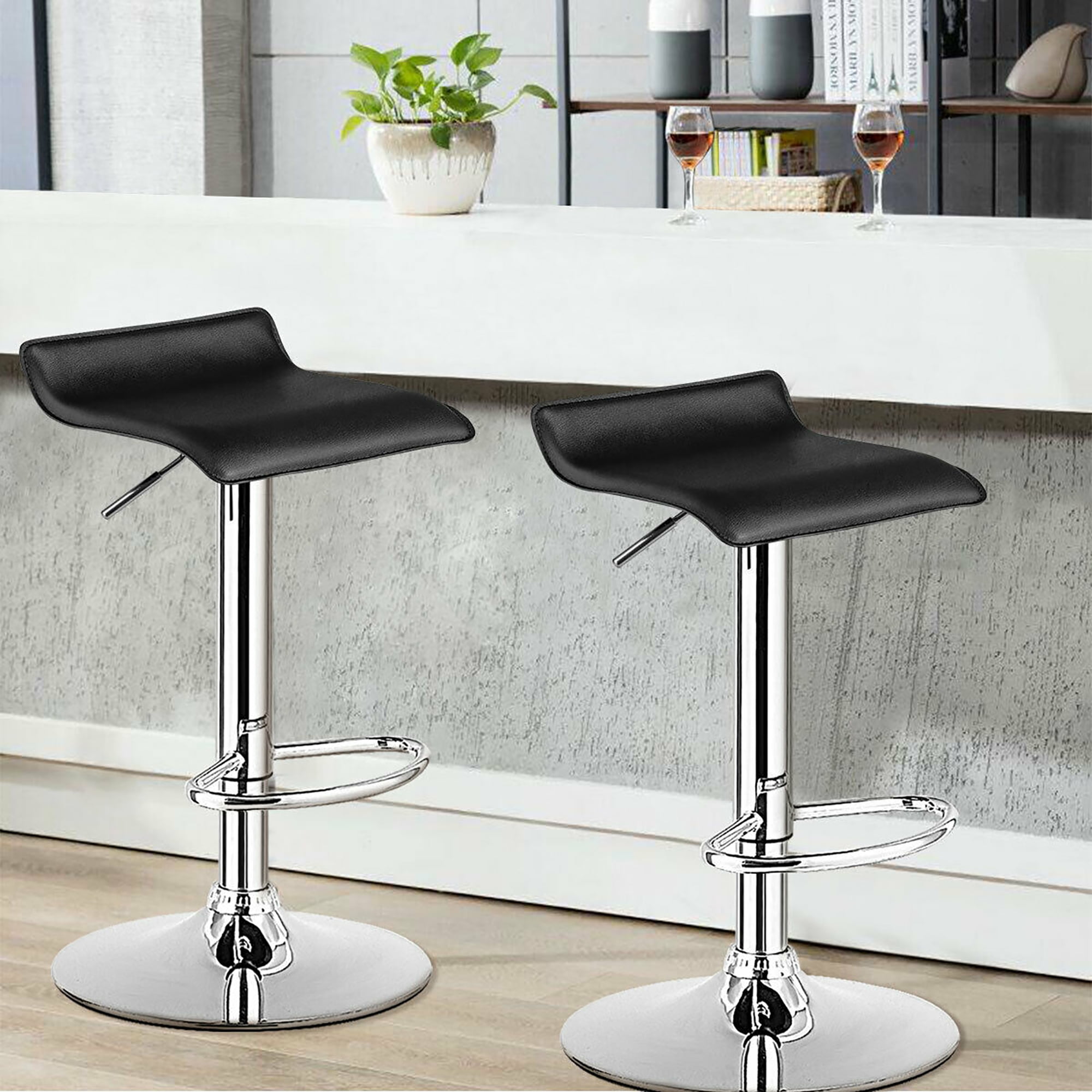 Costway Set of Swivel Bar Stool PU Leather Adjustable Kitchen