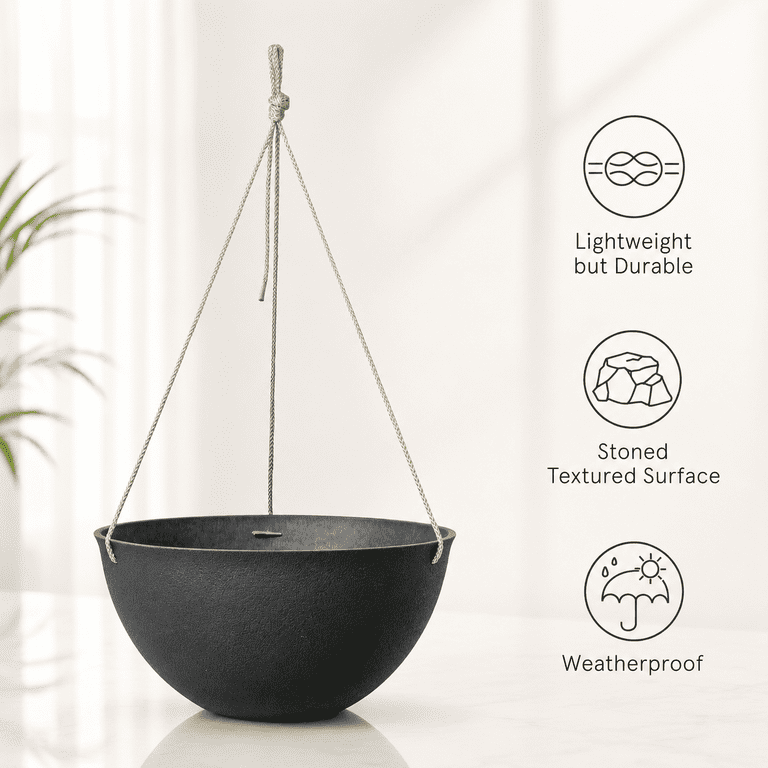 Black 13 Inch Set Of 2 Hanging Planters For Indoor Outdoor Use ...