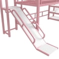 thumbnail image 4 of Twin Size House Loft Bed Frame with Slide and Staircase, Metal Playhouse Loft Bed with Storage Shelves, House-shaped Roof and Noise-free Design for Bedroom, Apartment, Mattress Not Included, Pink, 4 of 9