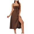 thumbnail image 1 of Women's Slim Waisted Slit Drawstring Dress - Sleeveless Square Collar Strappy Party Dress with Zipper Back (XS-XXL), 1 of 6