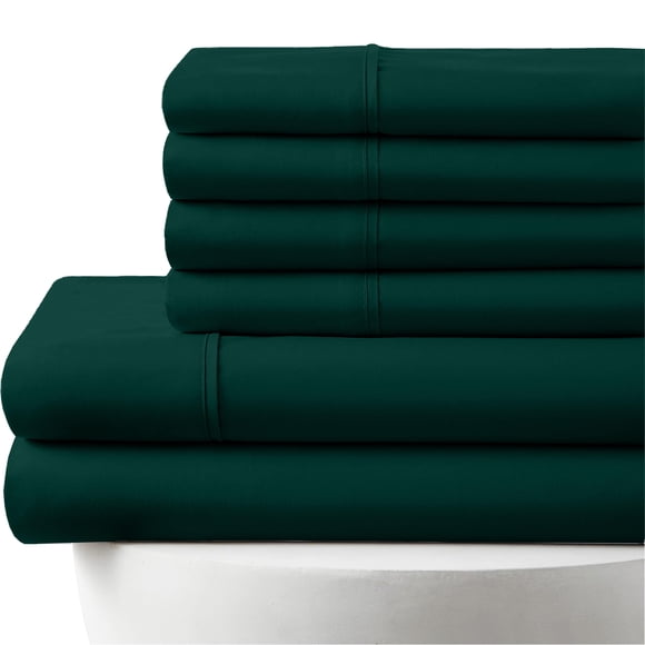 6-PC Short Queen Egyptian 700-TC Cotton Sheet Set - 15" Deep Pockets with 1 Fitted Sheet, 1 Oversized Flat Sheet 4 Pillowcases - Teal Blue