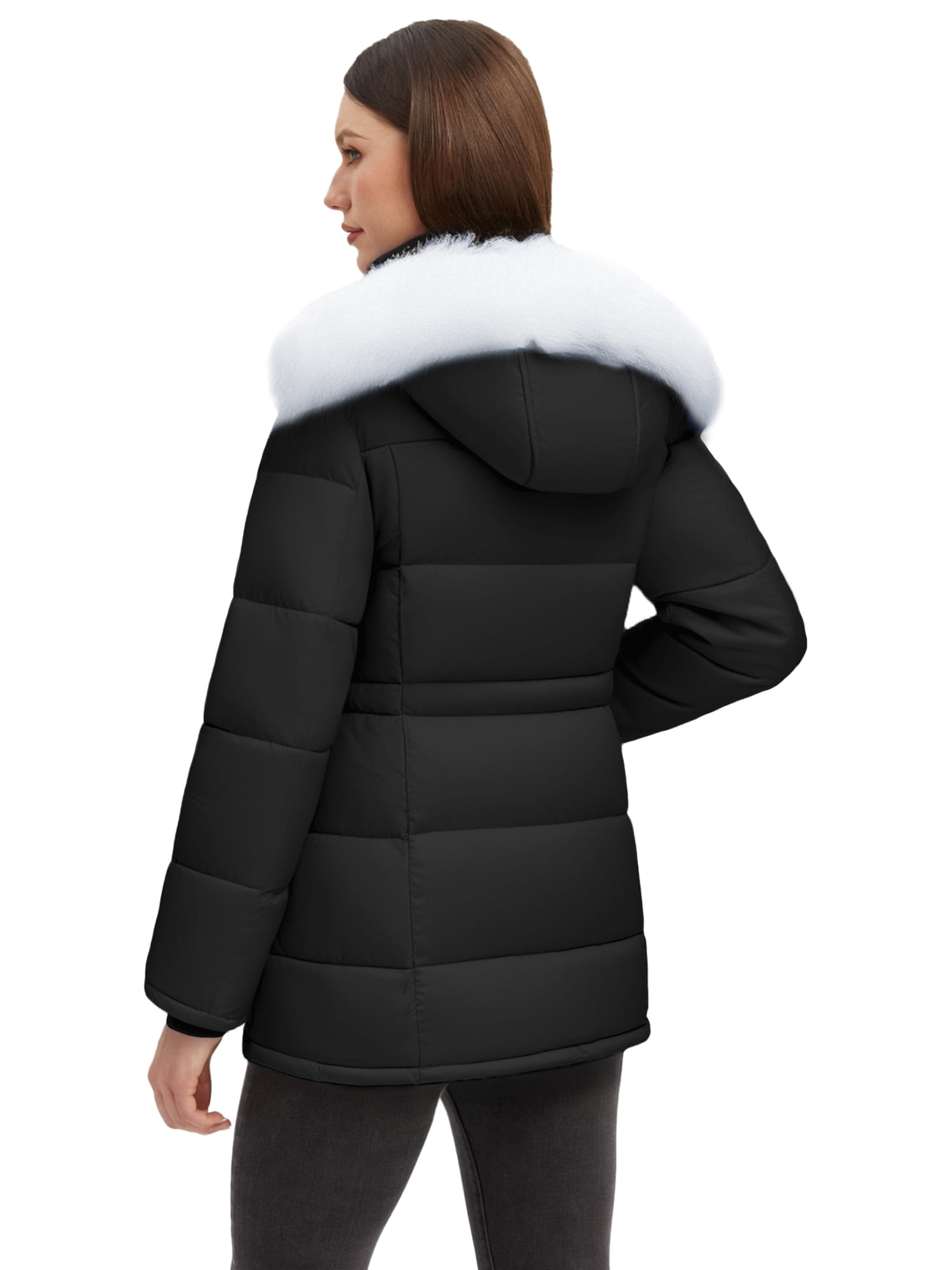Women's Winter Puffer Coat with Removable Hood Waterproof Warm Jacket Thickened Insulated Parka Black L