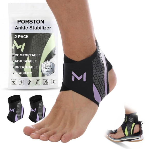 2-Pack Ankle Brace for Men & Women, Adjustable Lace Up Ankle Support with Straps, Basketball Ankle Stabilizer Compression Sleeve for Plantar Fasciitis, Tendonitis, Sprained Ankle & Sports Recovery