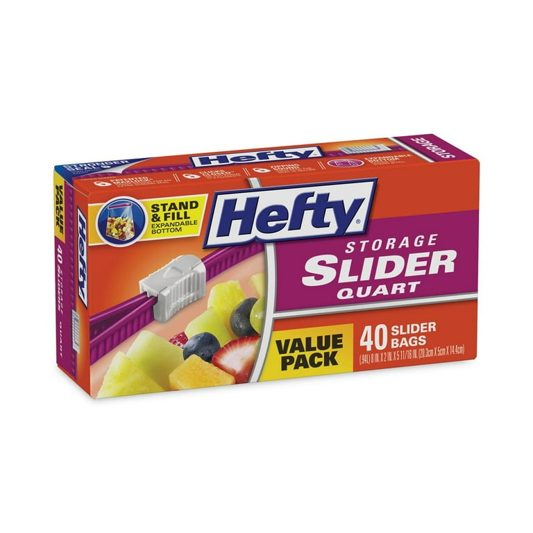 Hefty Slider Bags, 1 qt, 1.5 mil, 8 x 7, Clear, 40 Bags/Box, 9  Boxes/Carton (R81240CT)