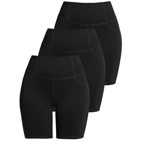 3 Pack Plus Size Women's 8'' Athletic Long Shorts with 4 Pockets High Waisted Shorts for Women Walking Running Casual