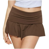 Oplxuo Womens Mini Skirt Casual Fold Over Low Waist Pleated Tennis Athletic Skorts Ruffle Skirts