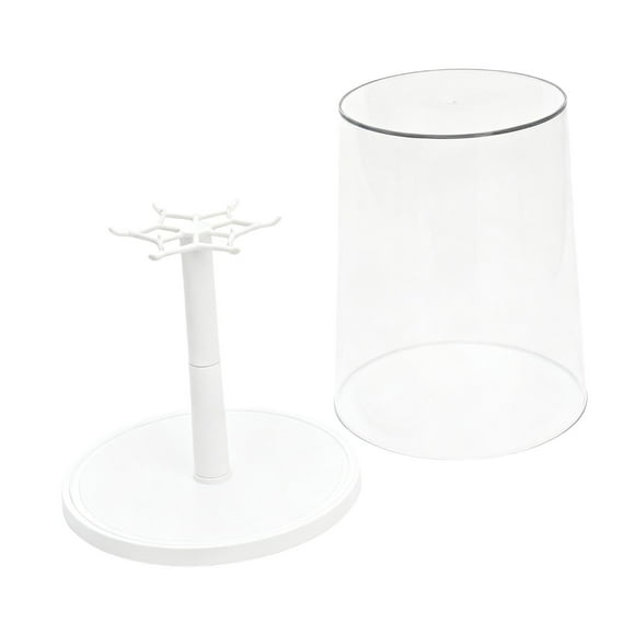 Vitrina giratoria transparente para figuras de peluche, contenedor de escritorio moderno y práctico con ganchos. Caja de almacenamiento para muñecas. L Blanco