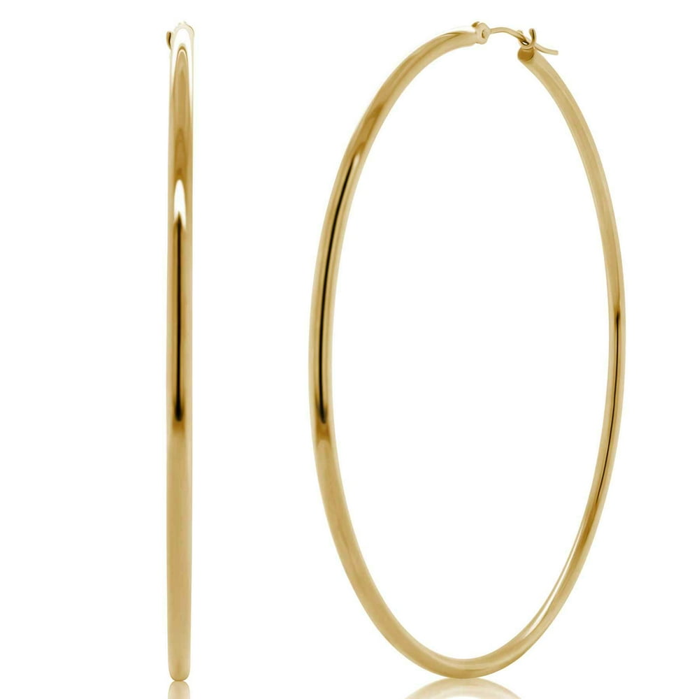 Kezef 14K Yellow Gold Polished Large 2mm Hoop Earrings for Women