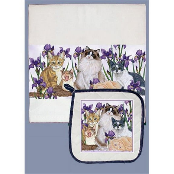 Pipsqueak Productions DP125 Cat Dish Towel And Pot Holder Set