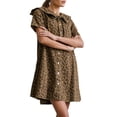 thumbnail image 2 of Women'S Leopard Print Denim Dress Short Sleeve Sailor Collar Button Down A Line Mini Casual Dress Dark Brown L, 2 of 9