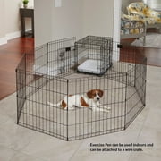 MidWest Homes for Pets 36-Inch Exercise Pen, for Indoor and Outdoor Use, 16 Sq Feet of Play, Single Door Folding Dog Pen, with Large Door Opening & Secure Latch, Easy to Set Up, Foldable Dog Playpen