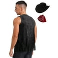 thumbnail image 2 of TiaoBug Men's 3Pcs Faux Suede Western Cowboy Vest Fringe Hippie Costume Waistcoat with Bandanna And Hat Black M, 2 of 5