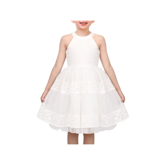 Girls Dress White Lace Halter Sleeveless Special Occasion Formal Party Summer Dresses 5 Years