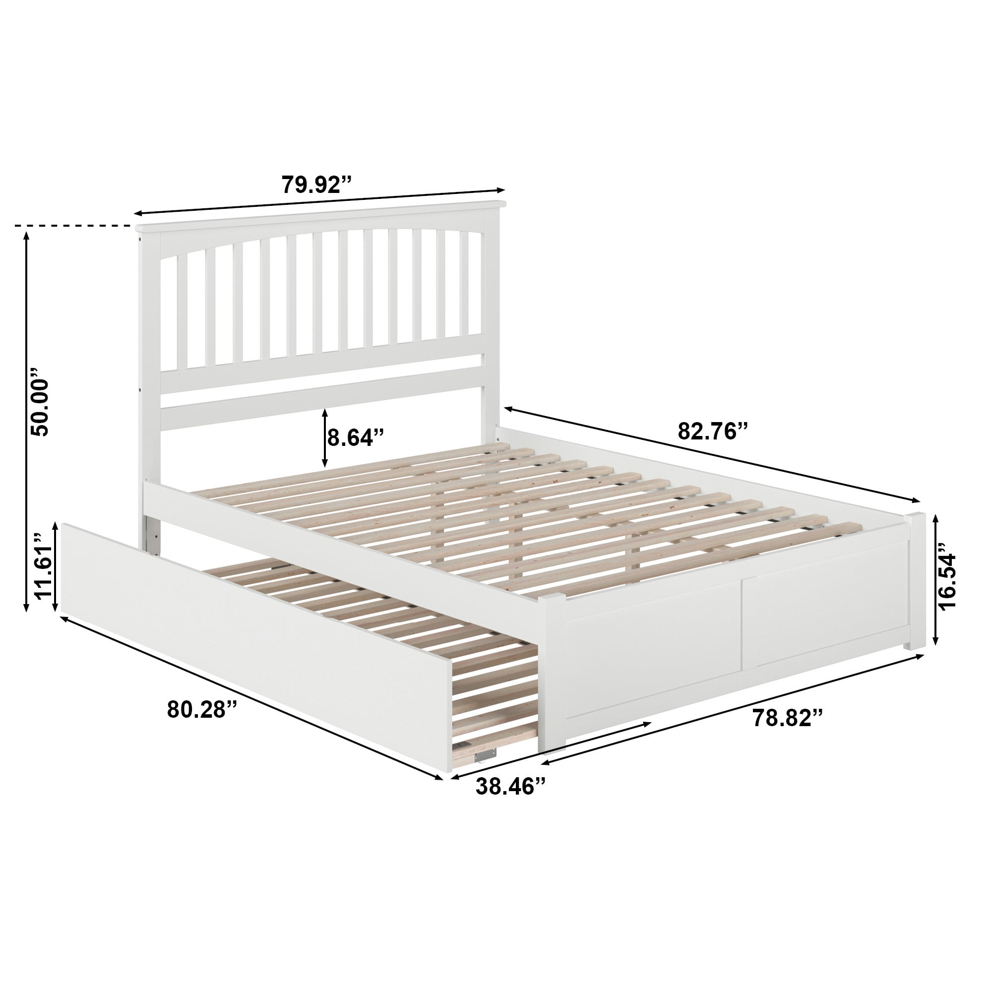 AFI Mission King Wood Platform Bed with Footboard and Twin XL Trundle, White