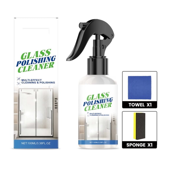 Glass Cleaner Spray, 100ml Streak-Free Glass Polishing Cleaner, Window Mirror Cleaner, Water Stain Remover for Glass Surfaces
