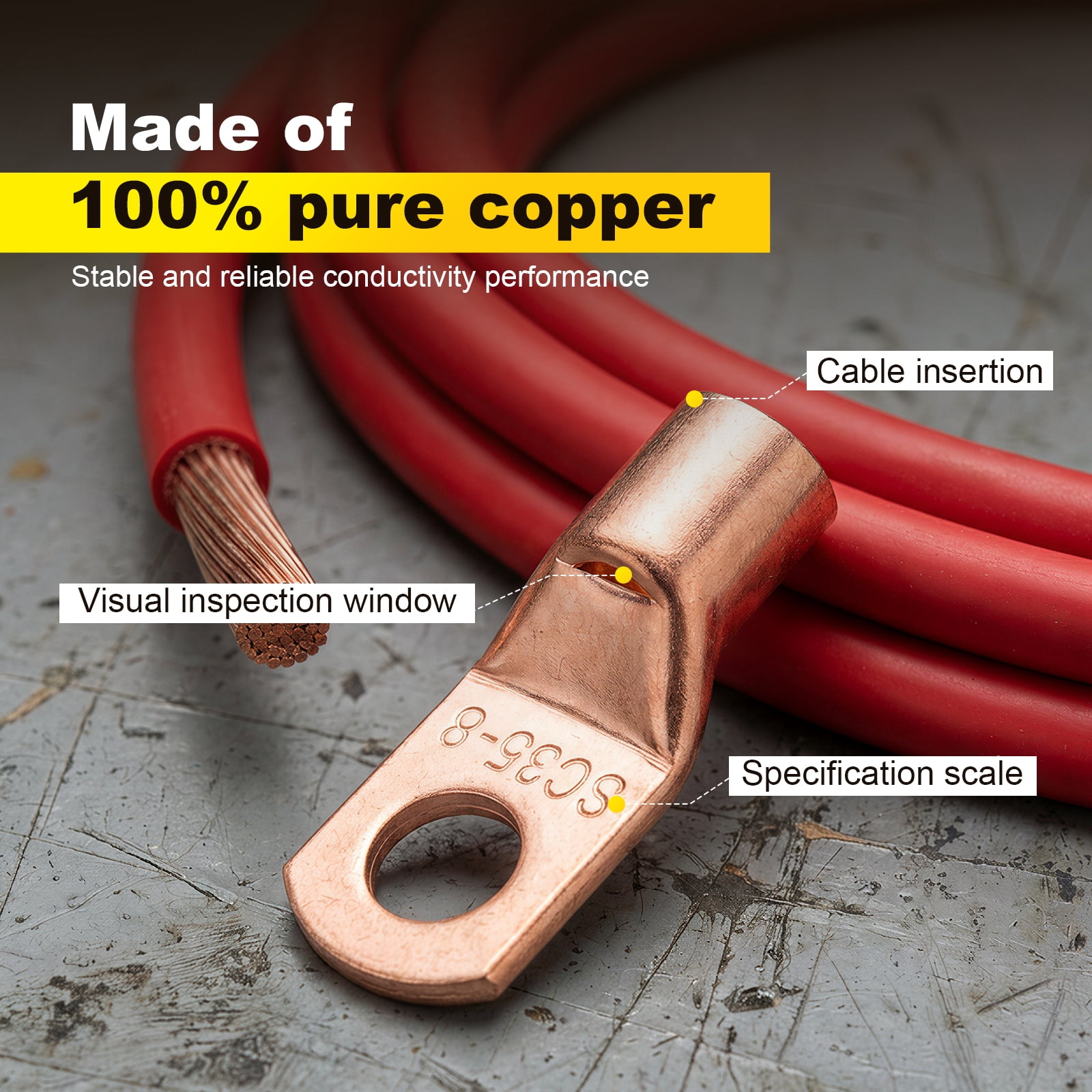 160Pcs Copper Wire Lug Kit Thickened Design AWG 2 4 6 8 10 12 Gauge Battery Cable Lugs with 80 Pcs 3:1 Heat Shrink Tubing - Marine Solar Automotive Wire Connectors