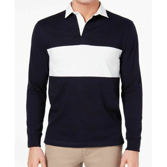 Club Room Men's Colorblocked Rugby Shirt,, Navy Blue, Size S, MSRP $65