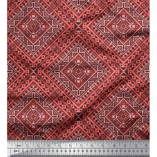 Soimoi Rayon Fabric Check Kilim Print Fabric by The Yard 56 Inch Wide