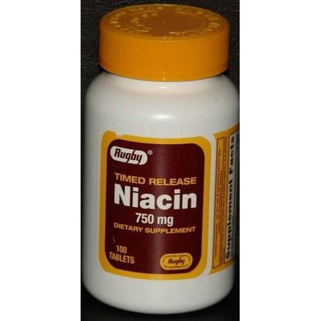 Rugby Niacin Timed Release Dietary Supplement Tablets, 750 mg, 100 Count