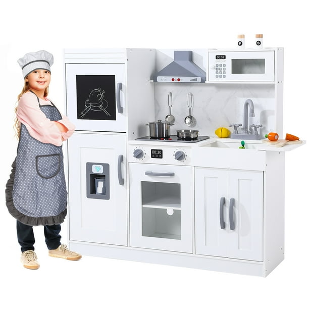 Kids Kitchen Playset, Wooden Chef Pretend Play Set with 20 PCS Cookware