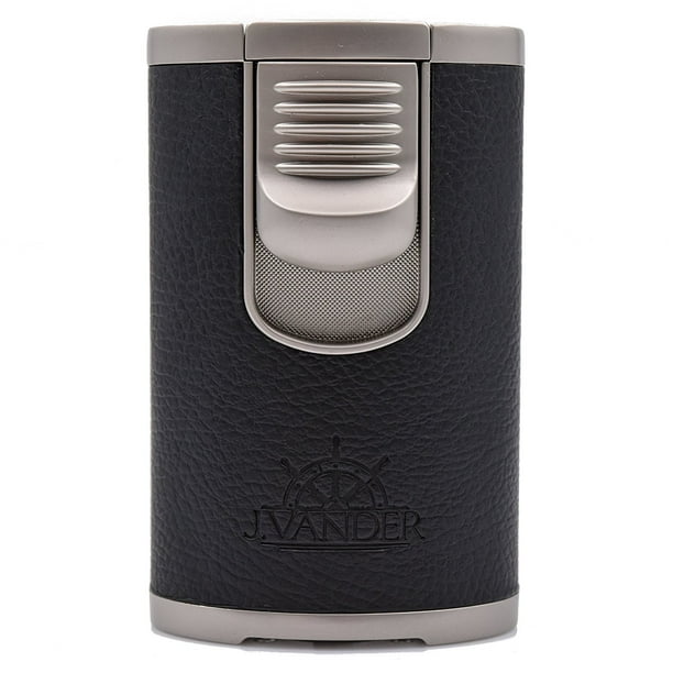 Knox Large Quad Jet Torch Flame Cigarette Cigar Table Lighter Leather Premium Butane Refillable Satin Silver Black J Vander Knox Premium Quad Jet Torch Flame By J Vander Walmart Com Walmart Com