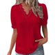 thumbnail image 1 of Blusa de manga corta con encaje para mujer, primavera/verano: detalle de bolsillo, elegante estilo resort, poliéster para vacaciones y salidas informales., 1 of 4