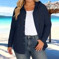 thumbnail image 5 of FRSASU Cotton Linen Hoodies for Women Button Down Sun Protection Casual Plus Size Long Sleeve Summer Vacathion Beach Tops Navy, 5 of 7